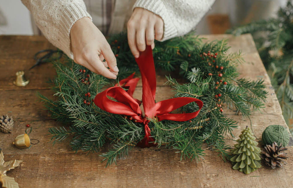 Ribbon on a Christmas Wreath